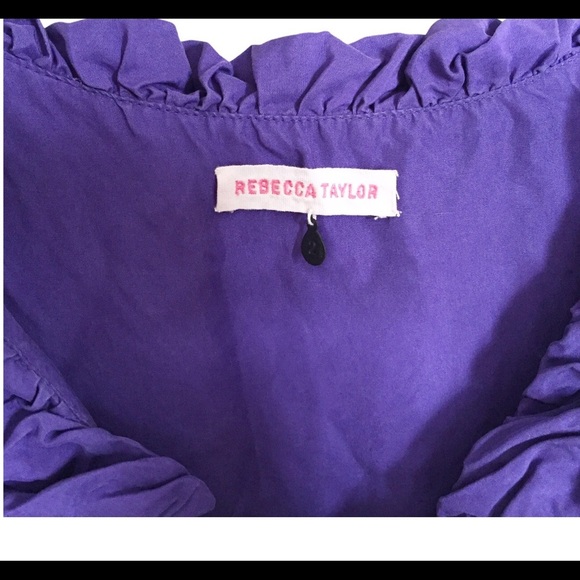 REBECCA TAYLOR V Cut Cocktail Dress With Ruffle Detail & Cap Sleeves Purple Sz 2 - Picture 10 of 12